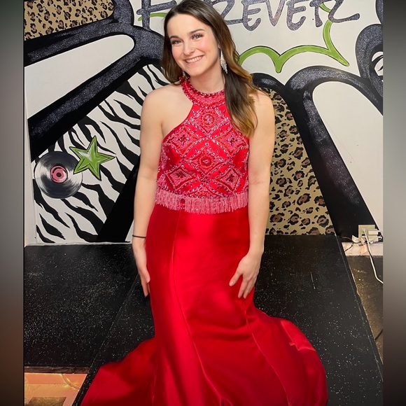 Rachel Allan Size 2 Red Two Piece Prom Dress - Picture 3 of 5